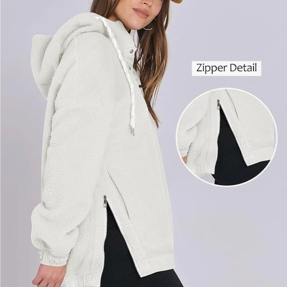 White and Cream Teddy Hooded Sweatshirt - Picture 7 of 7